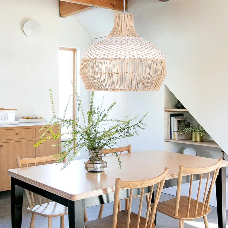 Suspension rotin tressé bicolore blanc naturel | Liova