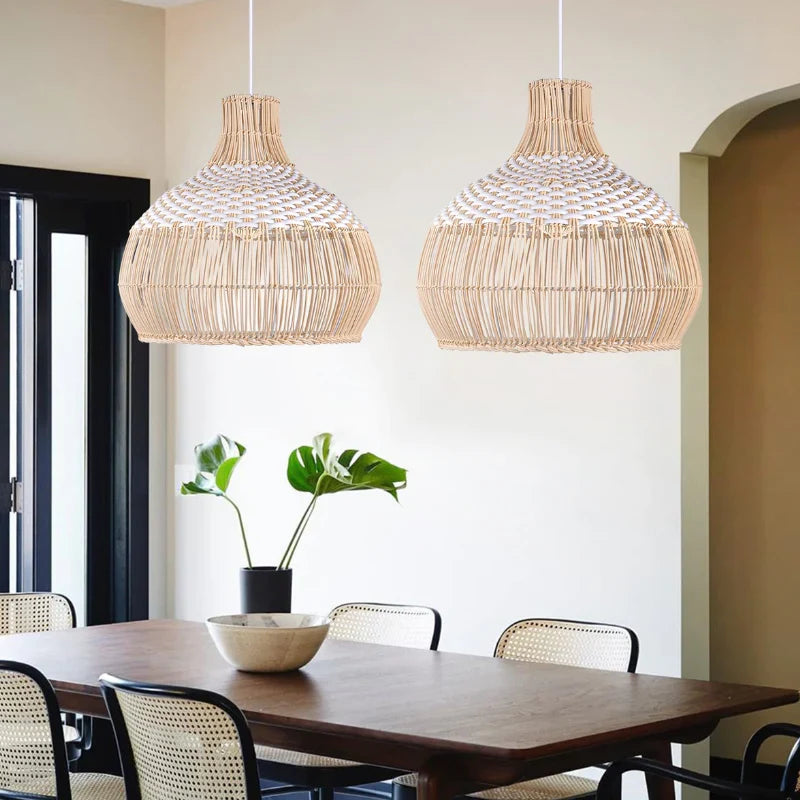 Suspension rotin tressé bicolore blanc naturel | Liova