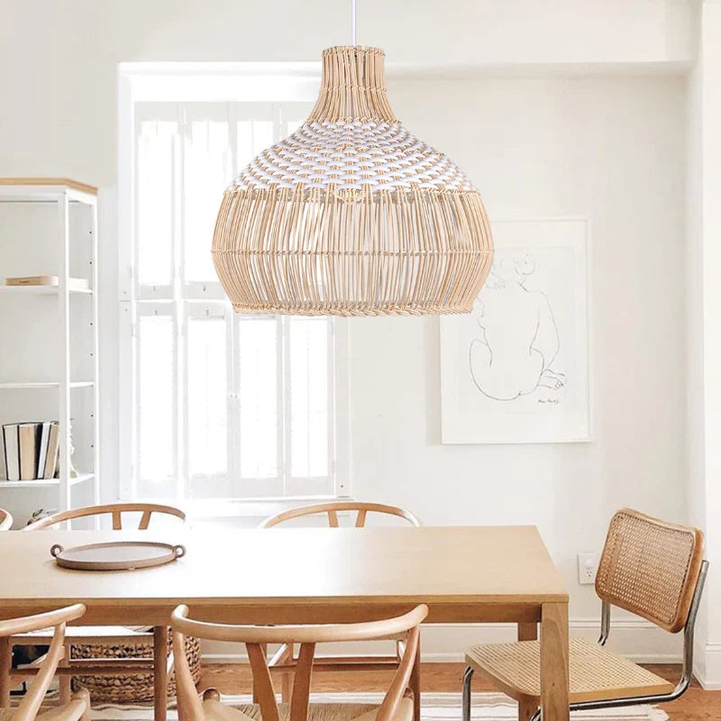 Suspension rotin tressé bicolore blanc naturel | Liova