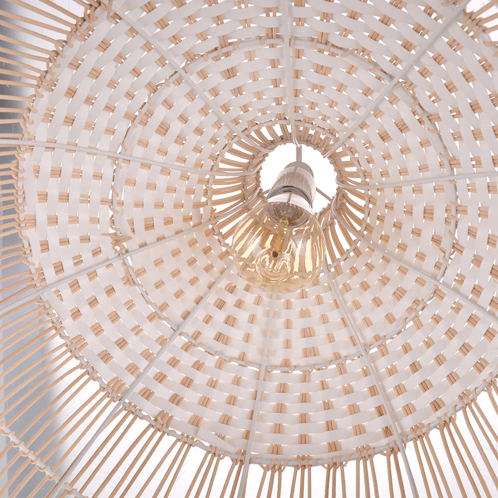 Suspension rotin tressé bicolore blanc naturel | Liova