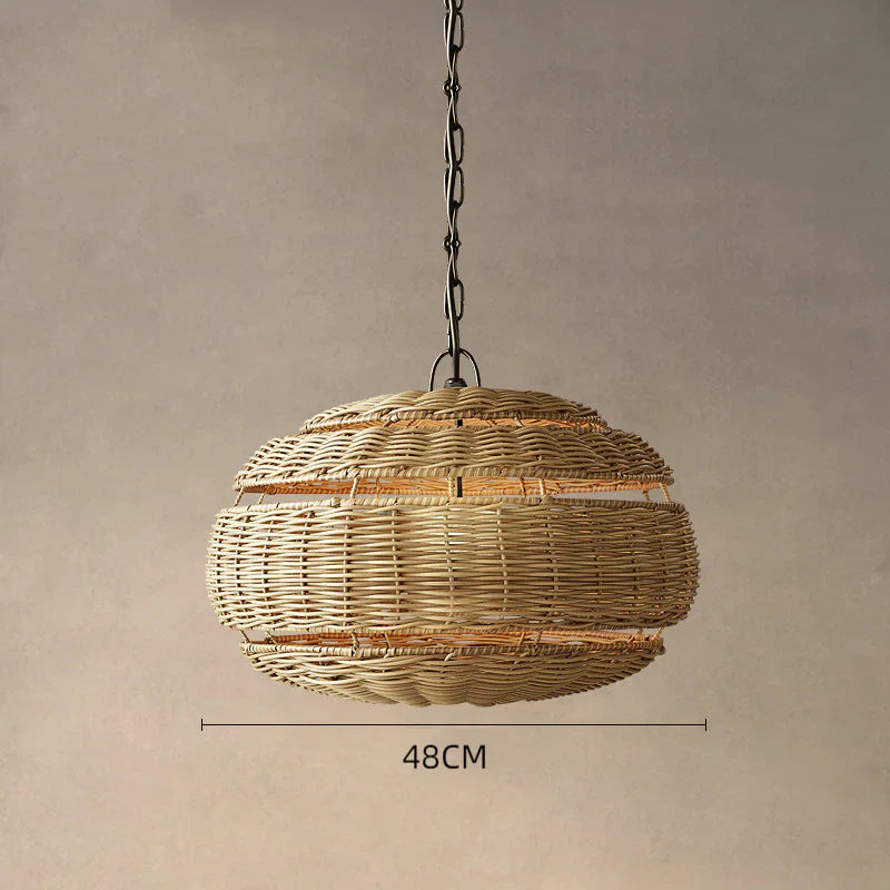 Suspension rotin ovale lanterne tressée naturel | Lunoa