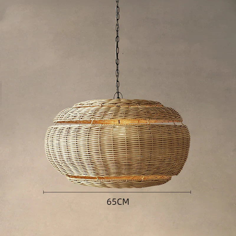 Suspension rotin ovale lanterne tressée naturel | Lunoa