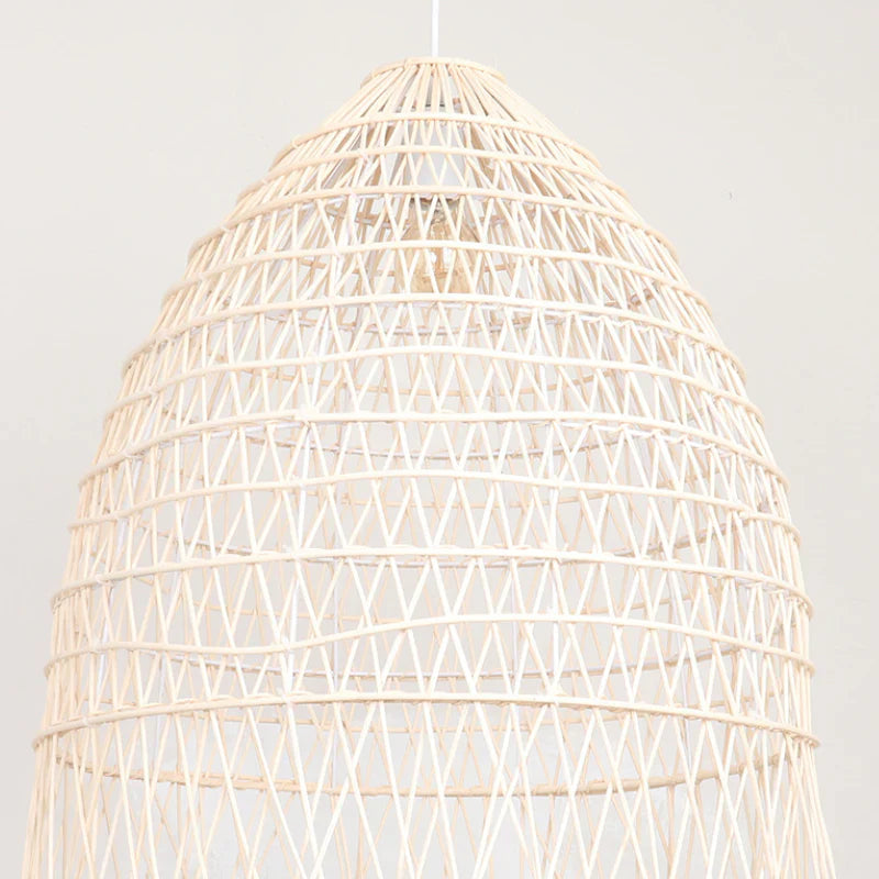 Suspension rotin cloche frangée ajourée naturel | Fira