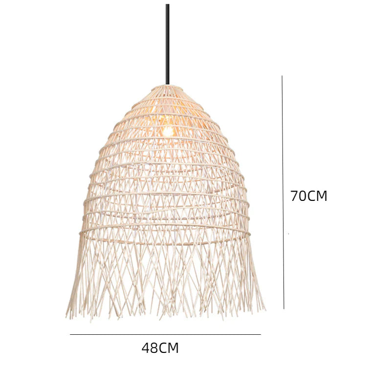 Suspension rotin cloche frangée ajourée naturel | Fira