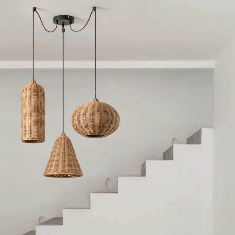 Suspension rotin formes mixtes tressé set 3 | Triova