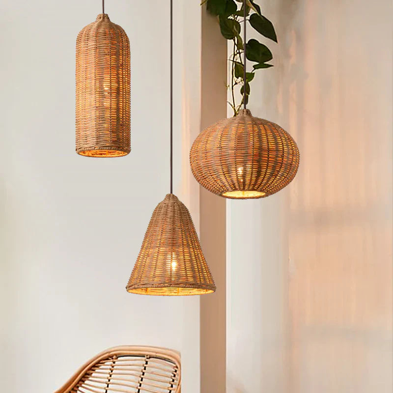 Suspension rotin formes mixtes tressé set 3 | Triova