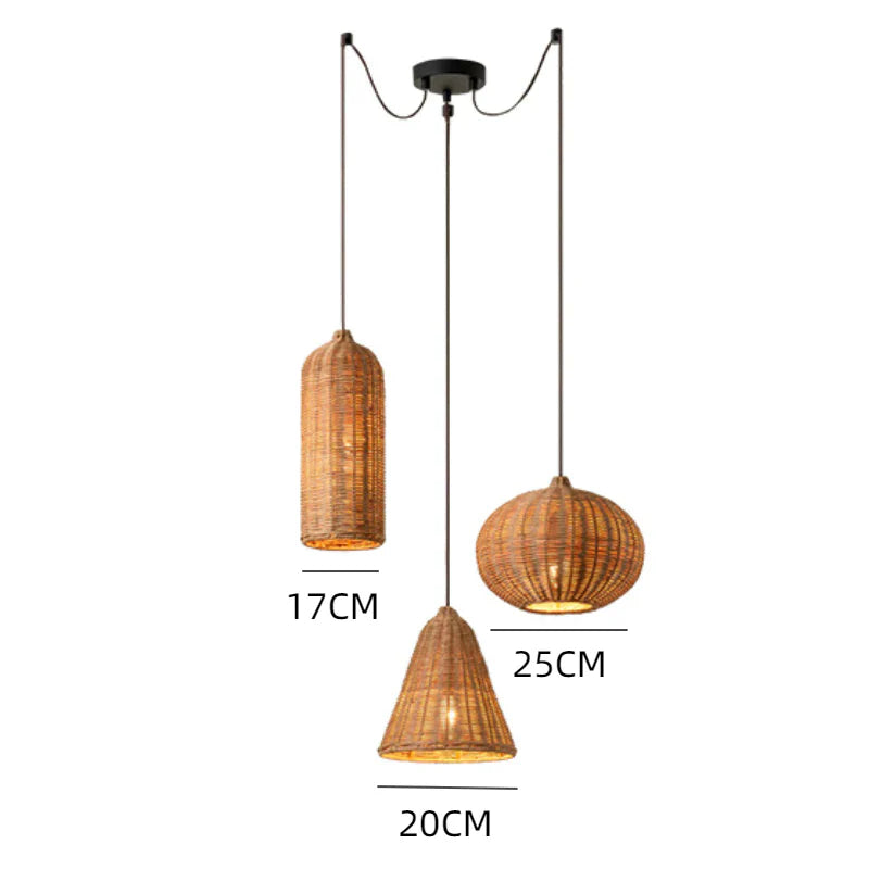 Suspension rotin formes mixtes tressé set 3 | Triova