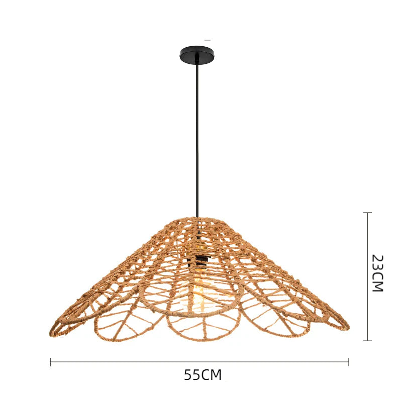 Suspension rotin chapeau ajouré festonné naturel | Ondea