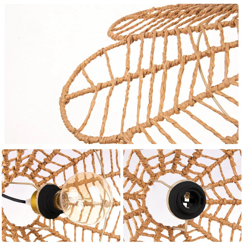 Suspension rotin chapeau ajouré festonné naturel | Ondea