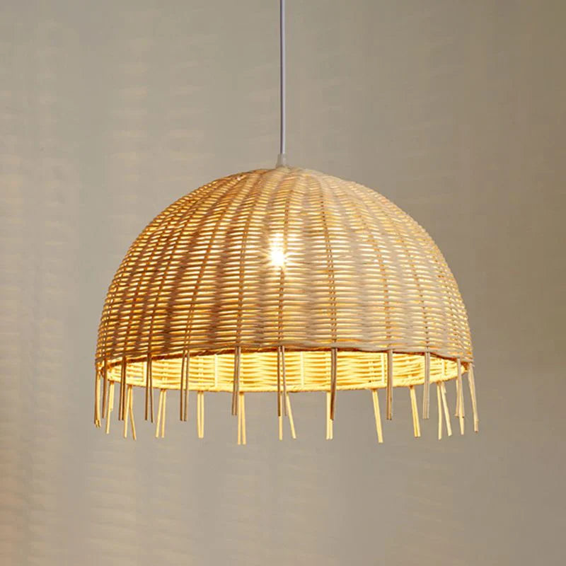 Suspension rotin dôme tressé frangé naturel | Doma