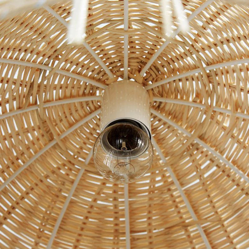 Suspension rotin dôme tressé frangé naturel | Doma