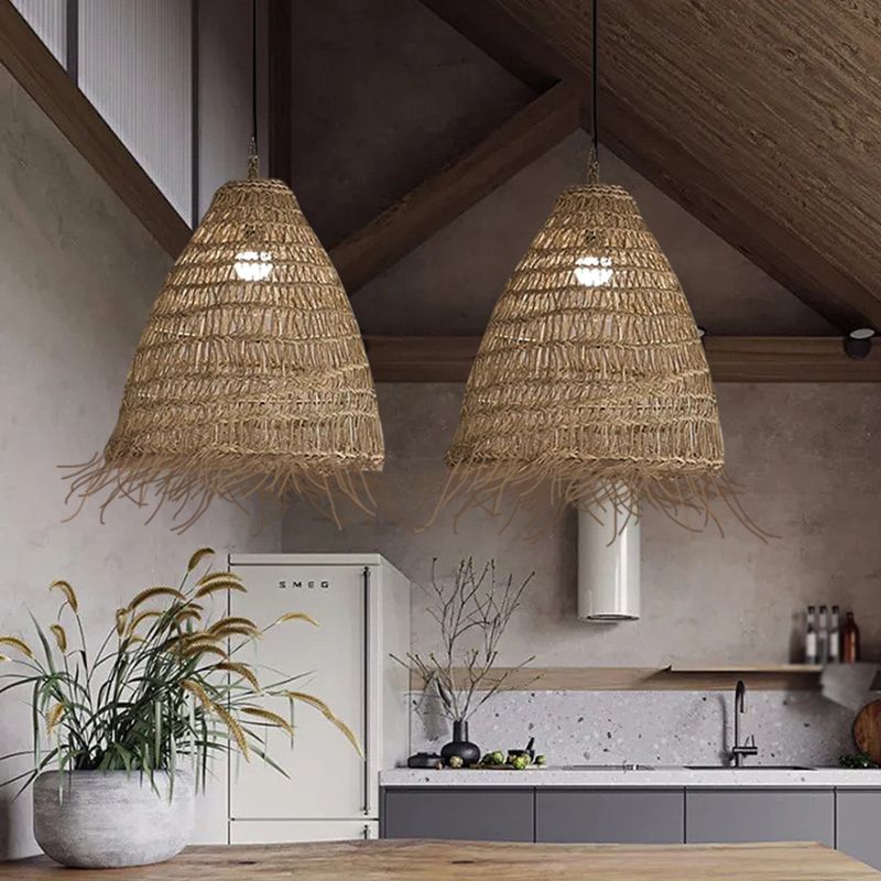 Suspension raphia forme cloche frangée naturel | Salia
