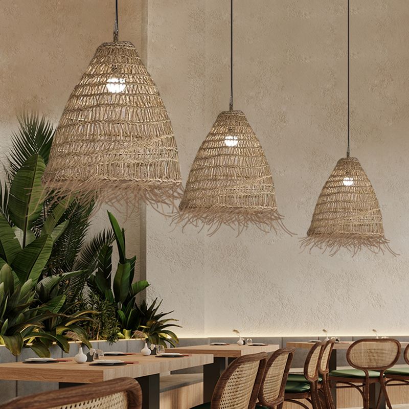 Suspension raphia forme cloche frangée naturel | Salia