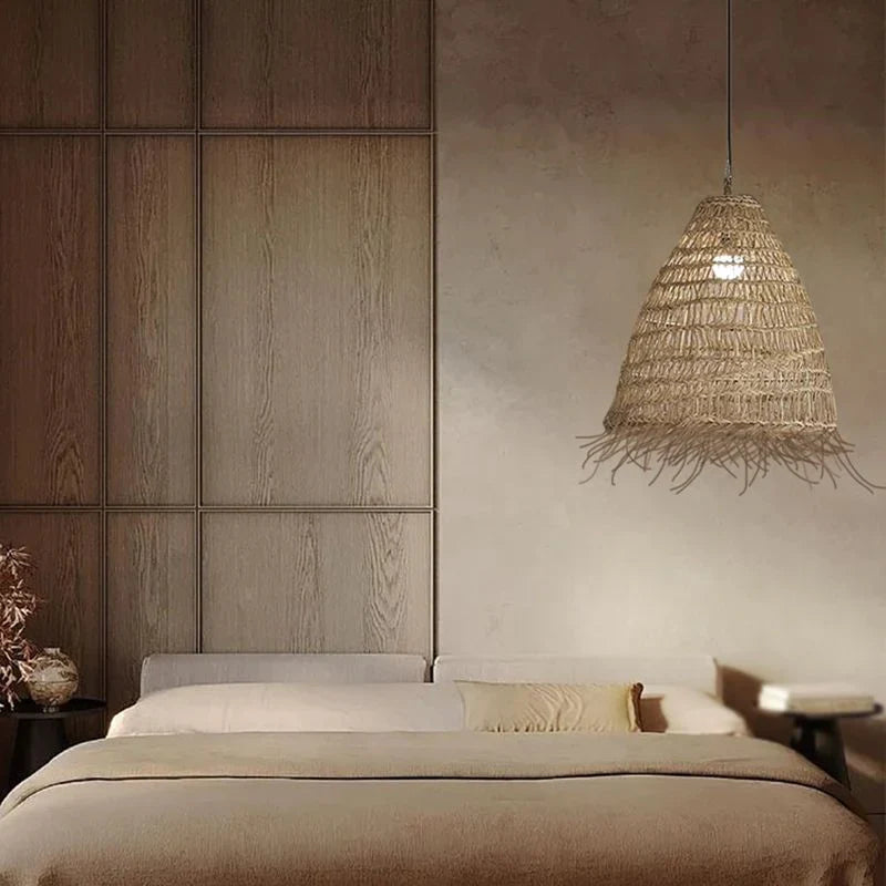 Suspension raphia forme cloche frangée naturel | Salia