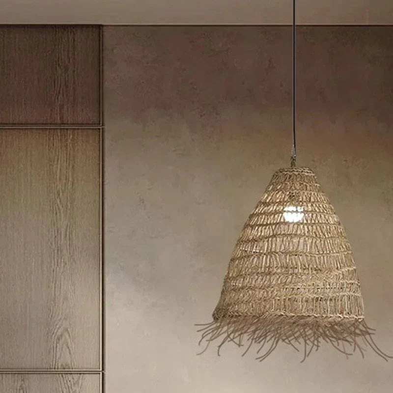 Suspension raphia forme cloche frangée naturel | Salia