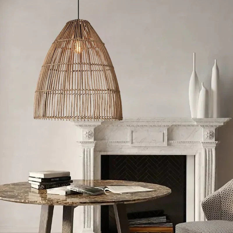 Suspension rotin cloche ajourée verticale naturel | Vela
