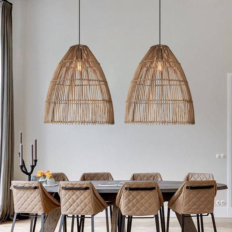 Suspension rotin cloche ajourée verticale naturel | Vela
