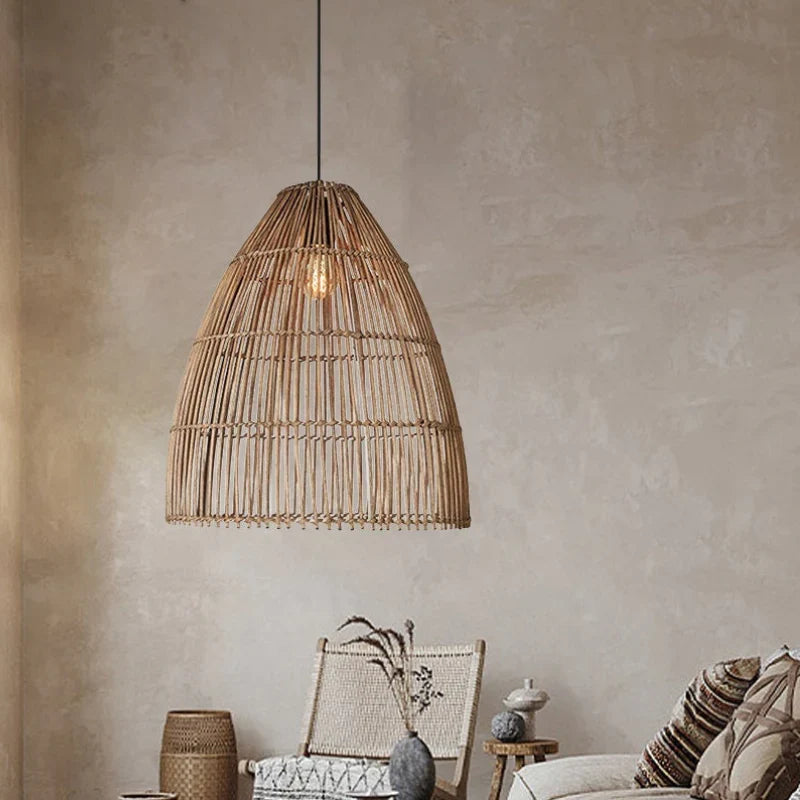 Suspension rotin cloche ajourée verticale naturel | Vela