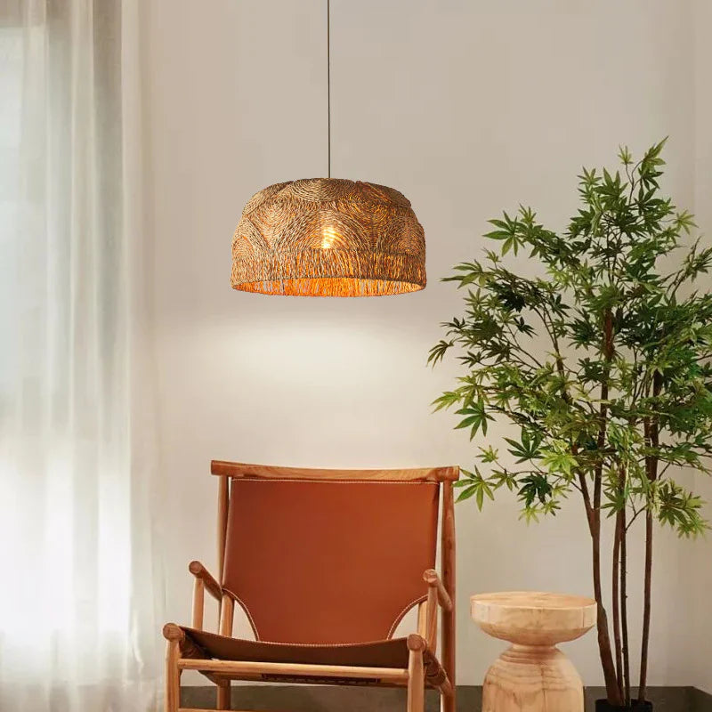 Suspension abaca tressé dôme aplati naturel | Weva