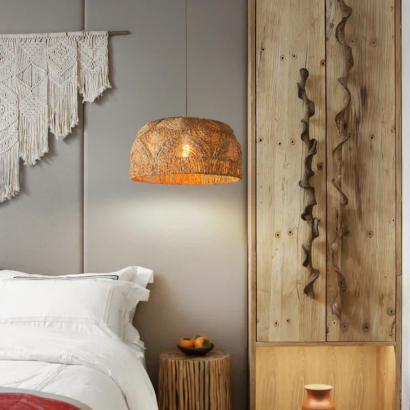 Suspension abaca tressé dôme aplati naturel | Weva