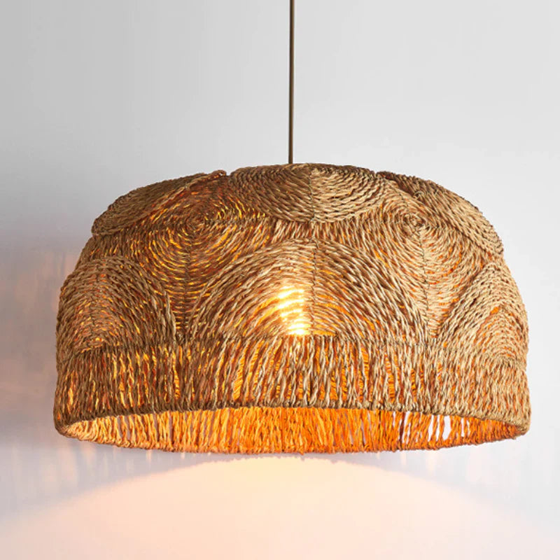 Suspension abaca tressé dôme aplati naturel | Weva