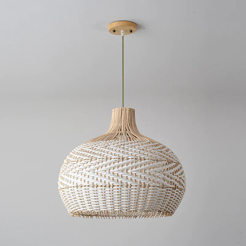Suspension rotin forme vase tressé bicolore blanc naturel | Beloa