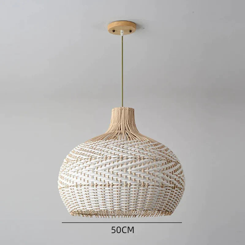 Suspension rotin forme vase tressé bicolore blanc naturel | Beloa