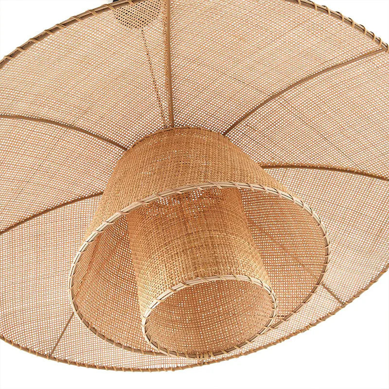 Suspension rotin cannage étagée chapeau large naturel | Soloa