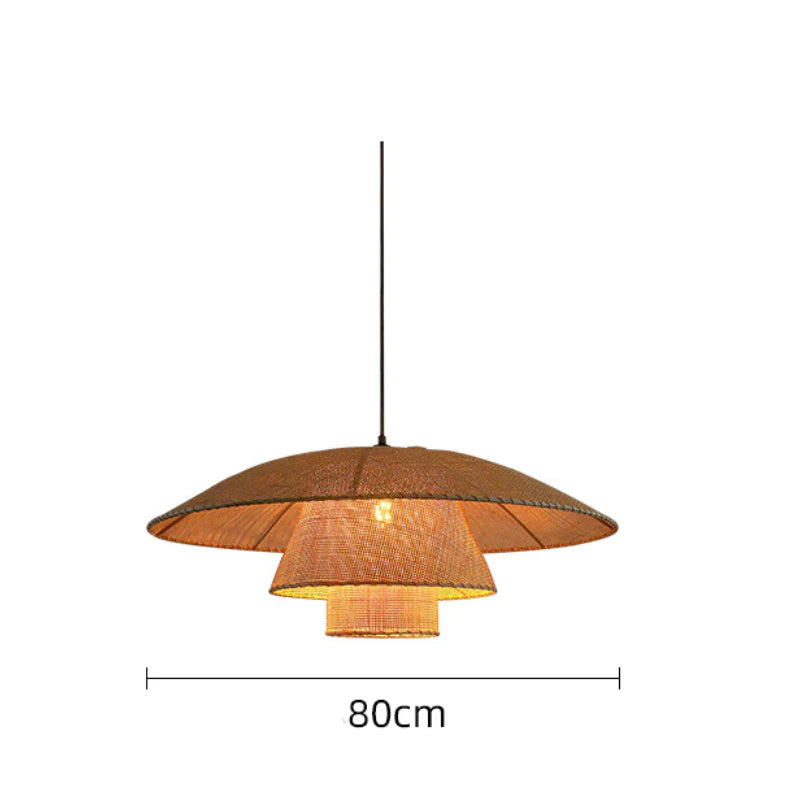 Suspension rotin cannage étagée chapeau large naturel | Soloa
