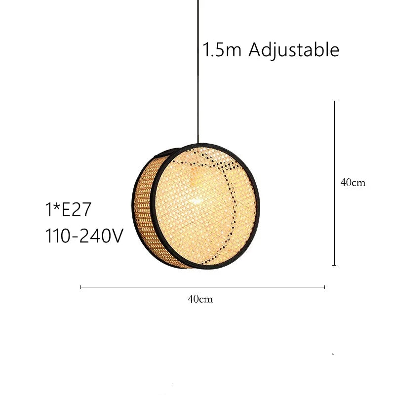 Suspension rotin cannage disque rond noir | Orba