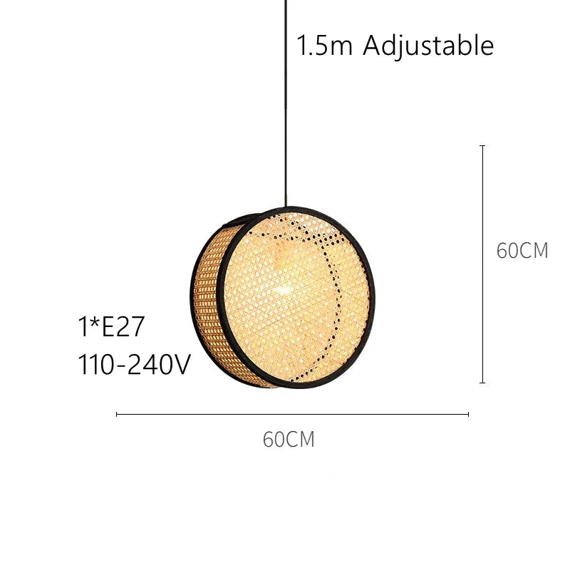 Suspension rotin cannage disque rond noir | Orba