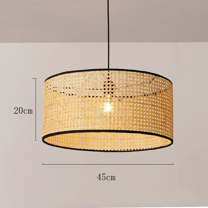 Suspension rotin cannage cylindre contour noir | Canoa