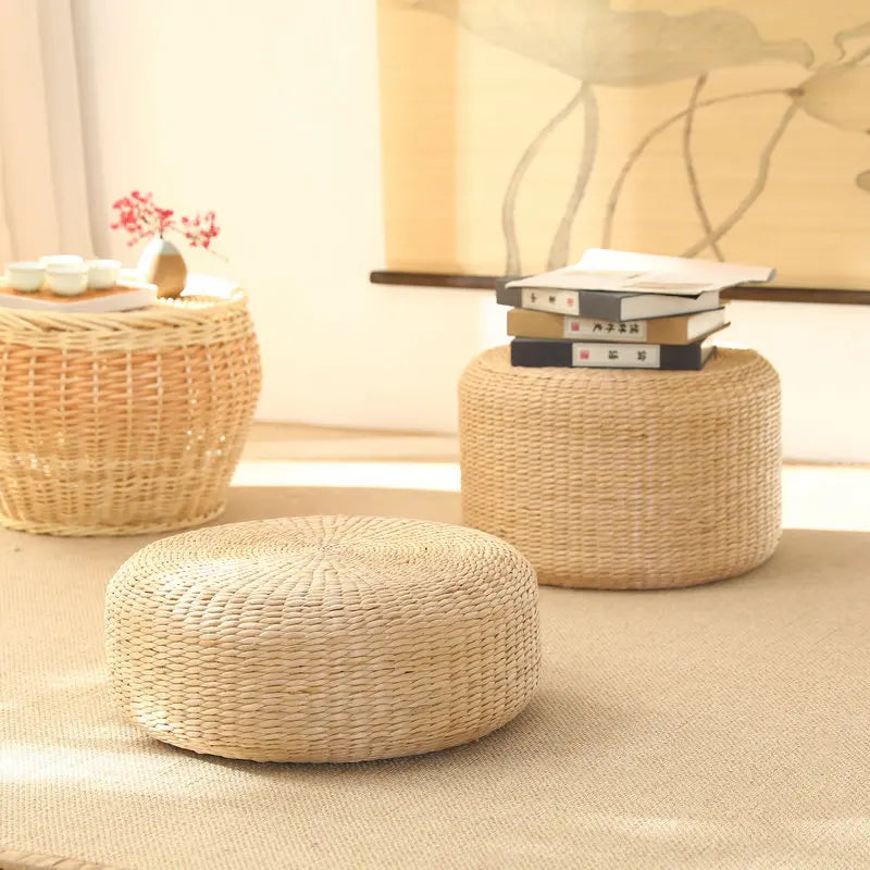 Pouf rond osier naturel tressé | Nalo