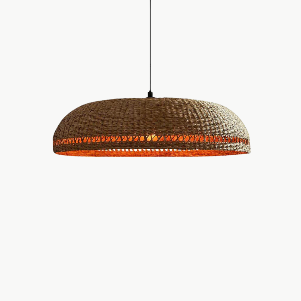 Suspension rotin soucoupe ajourée bicolore naturel | Halo