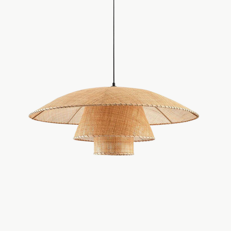 Suspension rotin cannage étagée chapeau large naturel | Soloa