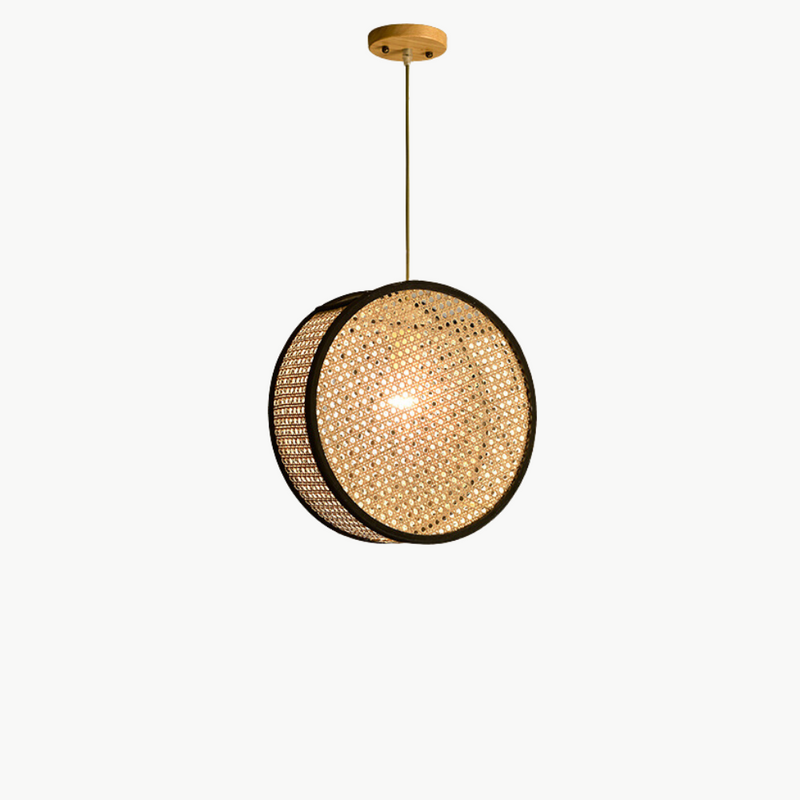 Suspension rotin cannage disque rond noir | Orba