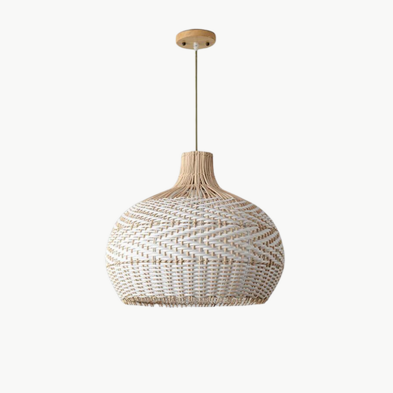 Suspension rotin forme vase tressé bicolore blanc naturel | Beloa