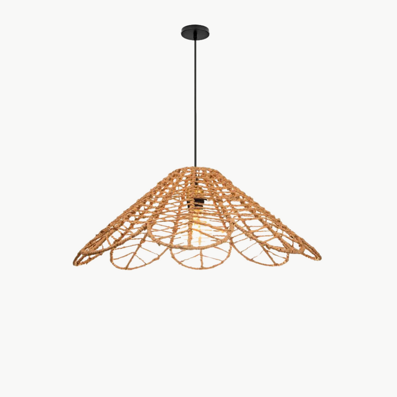 Suspension rotin chapeau ajouré festonné naturel | Ondea
