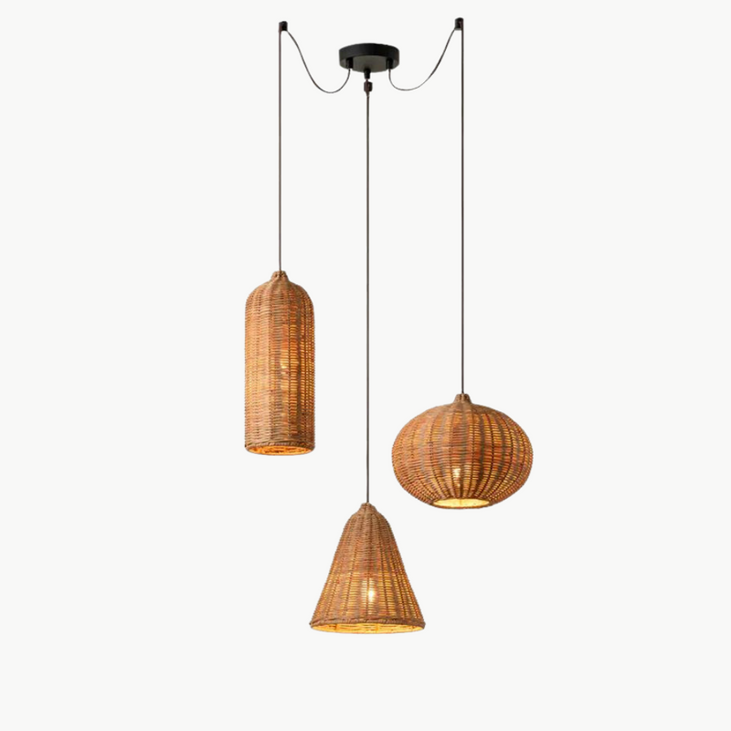 Suspension rotin formes mixtes tressé set 3 | Triova