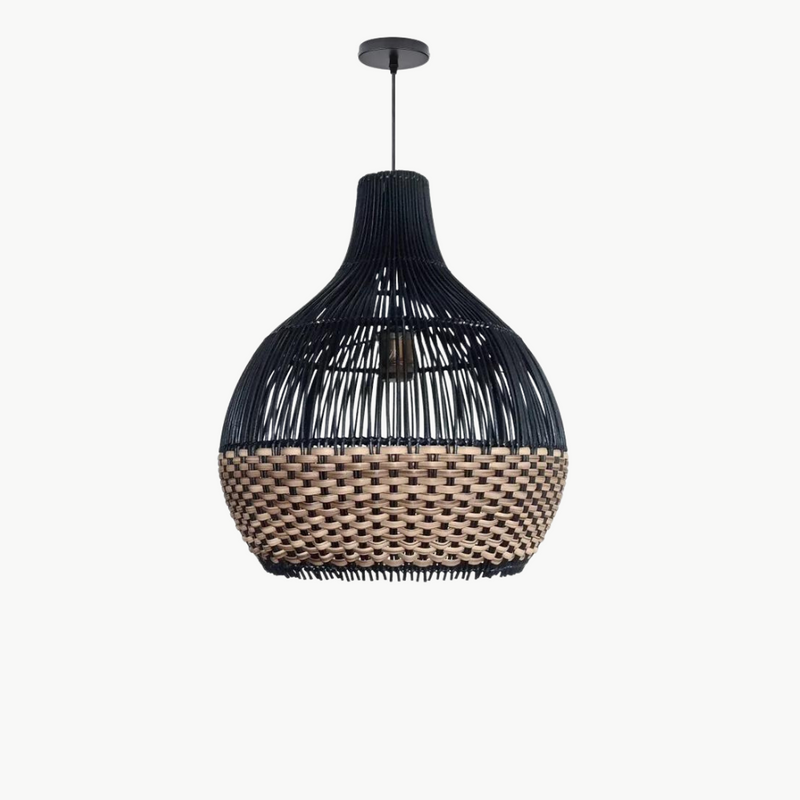 Suspension rotin boule bicolore noir naturel | Duoa