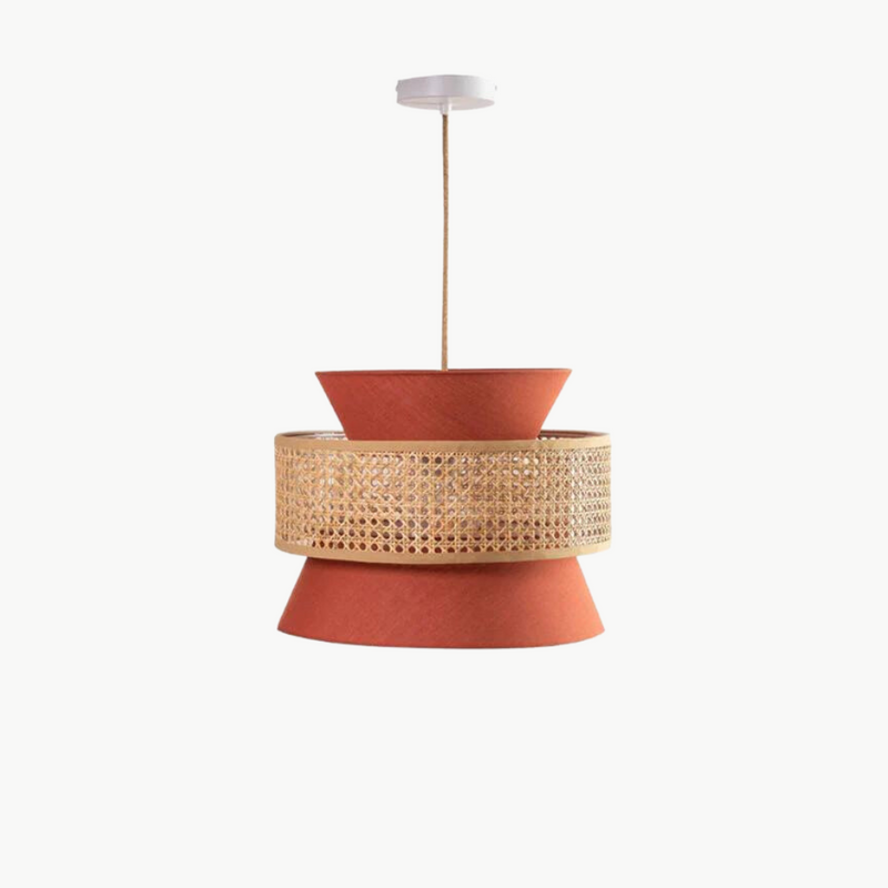 Suspension rotin cannage tissu terracotta étagée | Solta