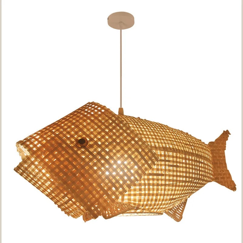 Plafonnier en Forme de Carpe en Rotin