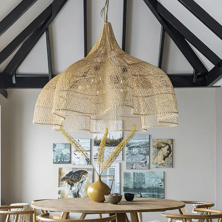 Lustre en Rotin en Forme de Coupole Orientale