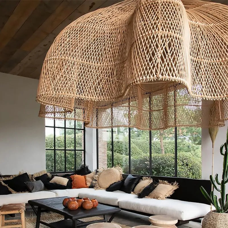 Lustre en Rotin en Forme de Coupole Orientale