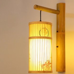 Applique murale en rotin cylindrique motifs asiatiques