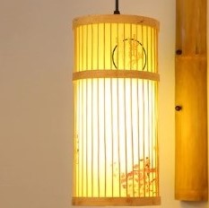 Applique murale en rotin cylindrique motifs asiatiques