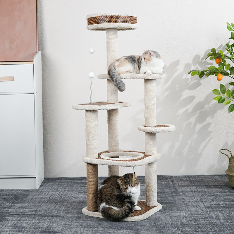 Arbre à chat en rotin et fourrure tout doux
