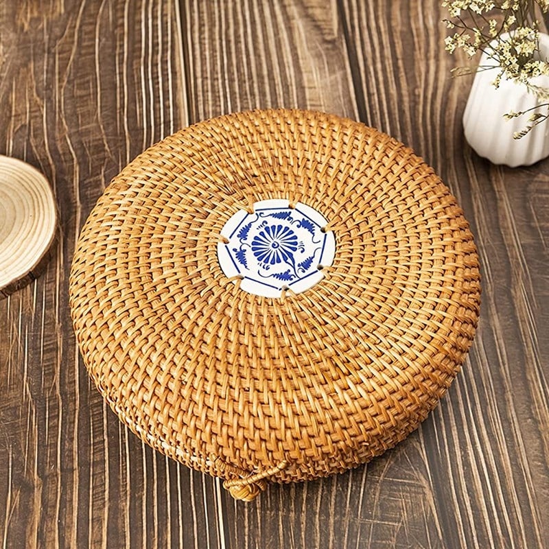 Boîte à bijoux ronde tissée en rotin