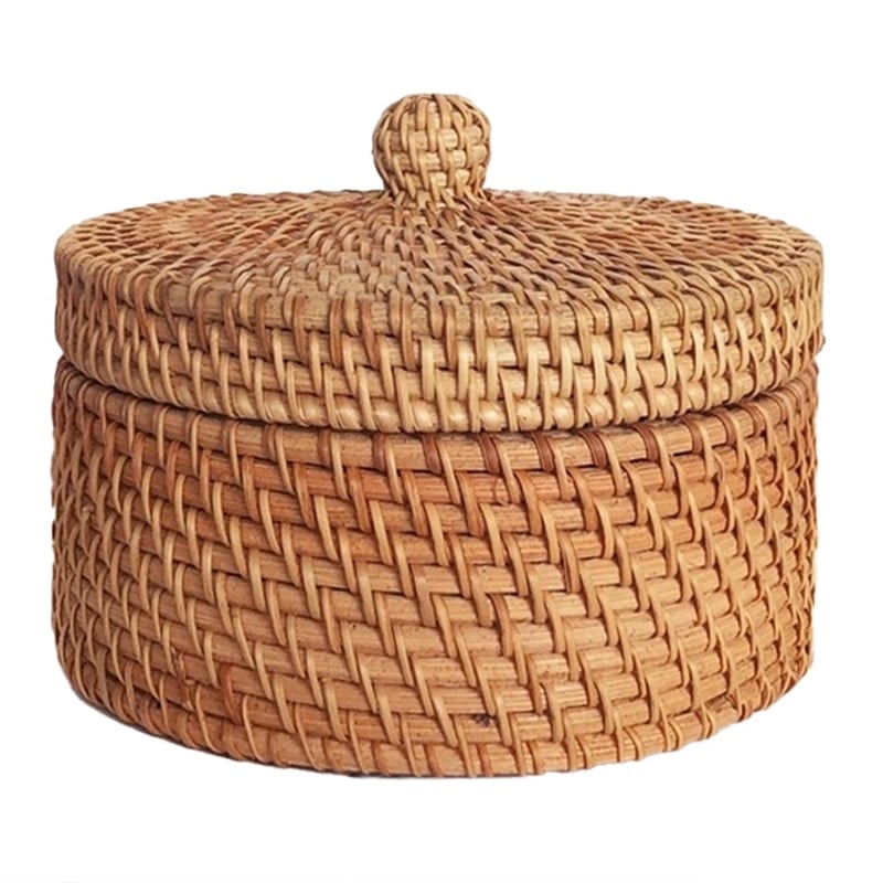 Boîte de rangement à biscuit en rotin tissé à la main avec couvercle