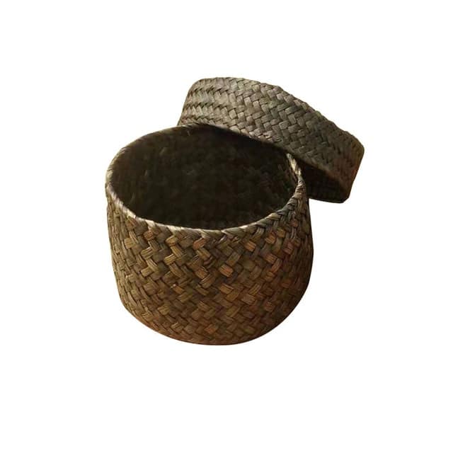 Boîte de rangement avec couvercle en rotin tissé